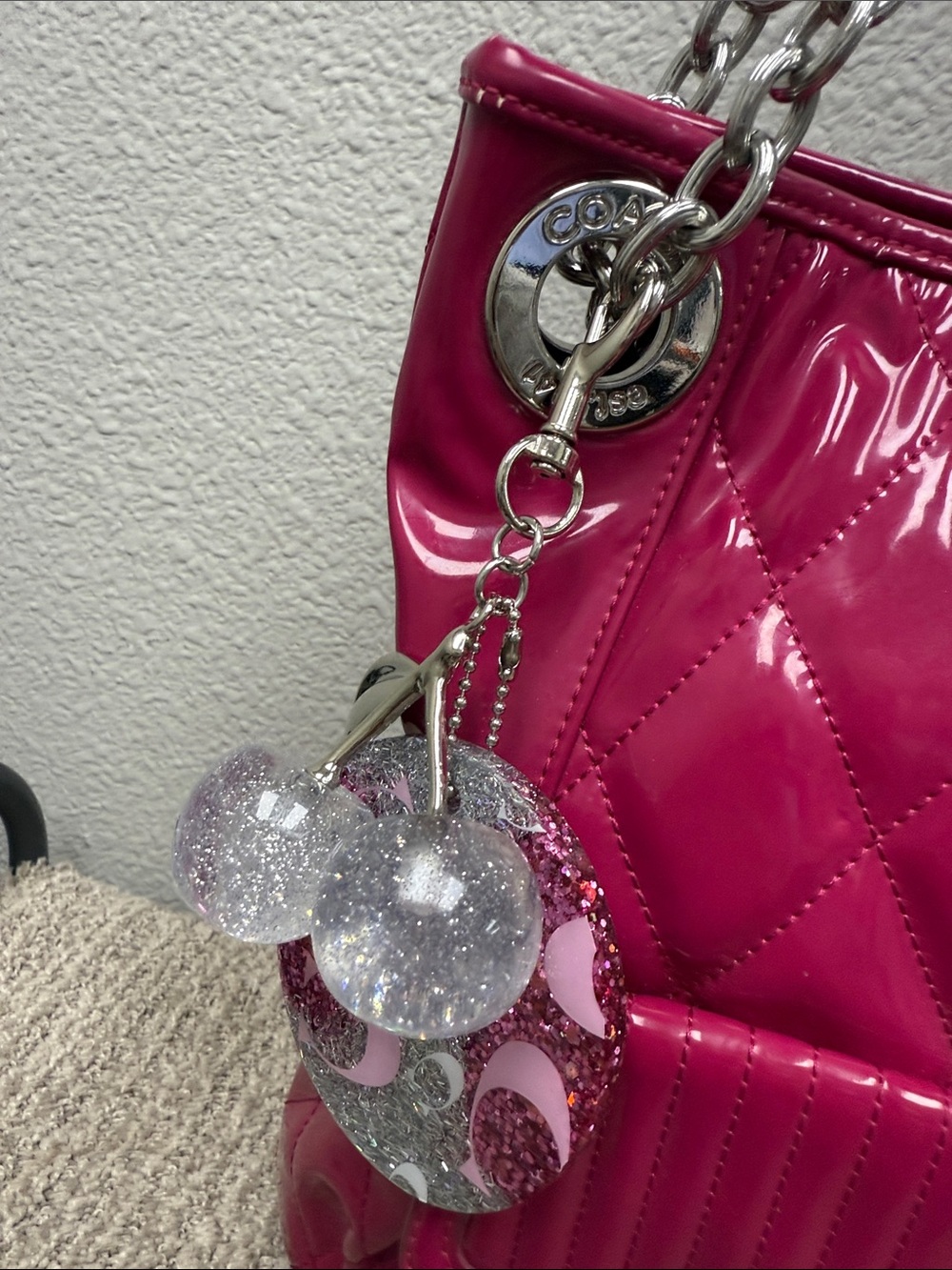 Coach Poppy Quilted Patent Shoulder Bag in Hot Pink - Picture 2 of 14